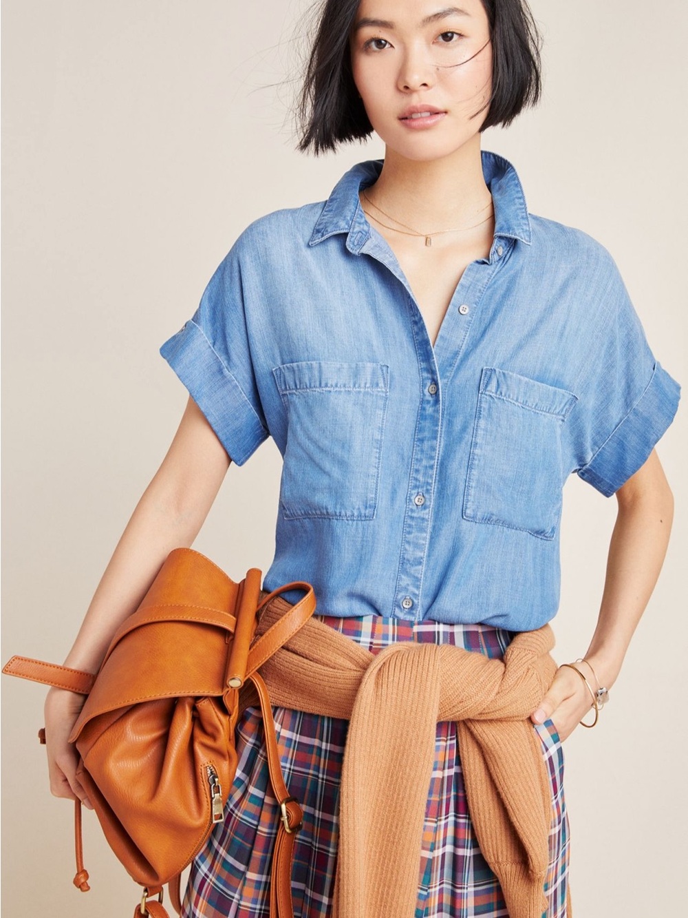 Anthropologie Cloth & Stone Joanie Chambray Buttondown Medium Blue Denim